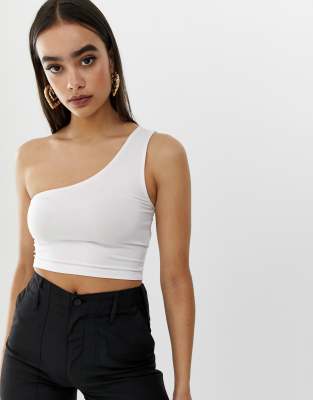 one shoulder sleeveless crop top