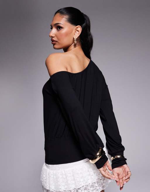 ASOS DESIGN one shoulder slouchy top in black | ASOS