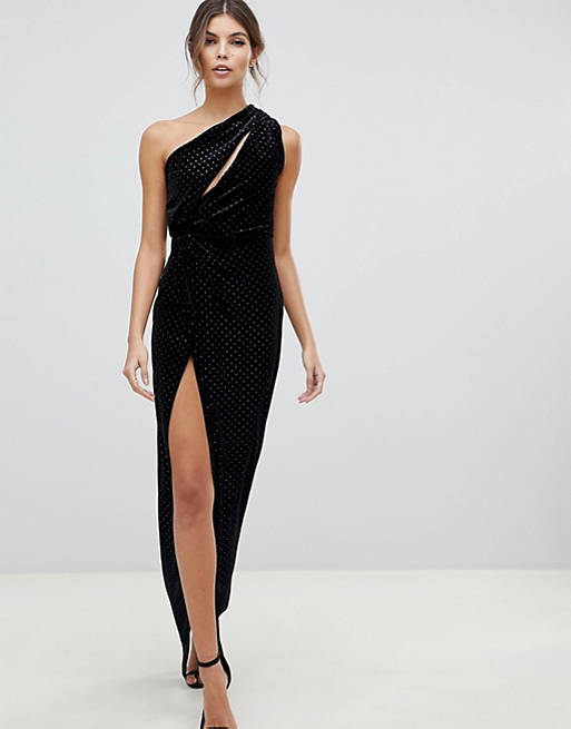 ASOS DESIGN one shoulder sparkle velvet maxi dress
