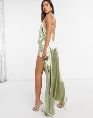 satin maxi dress with split