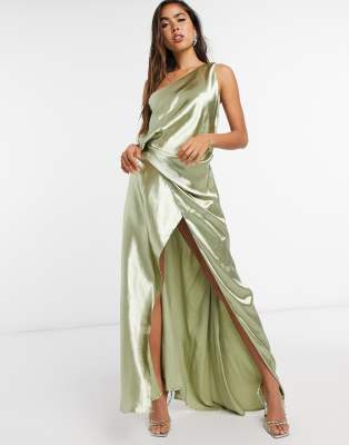 one shoulder satin maxi dress