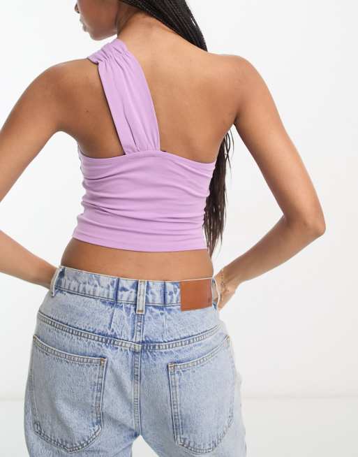 ASOS DESIGN one-shoulder sun top with front knot detail in lilac