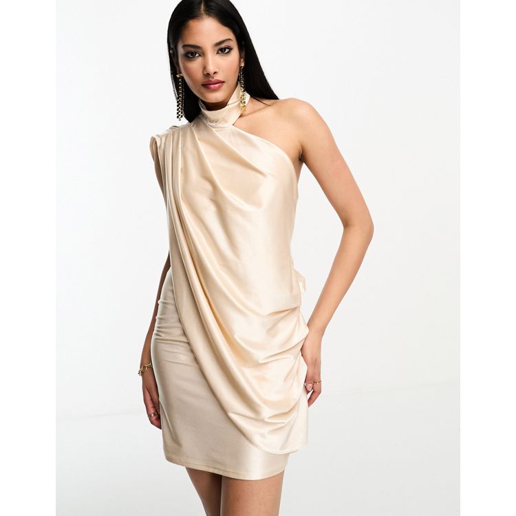 ASOS DESIGN ultra low back gold foil mini dress