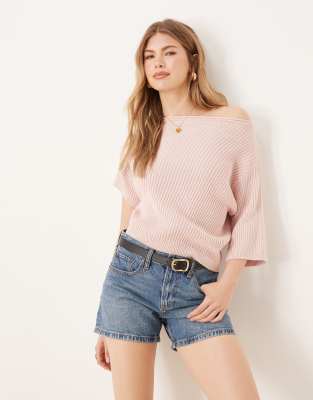 ASOS DESIGN - One-Shoulder-T-Shirt aus Strick in Rosa