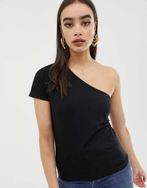 One shoulder black outlet shirt