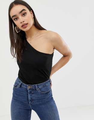 asos black one shoulder top