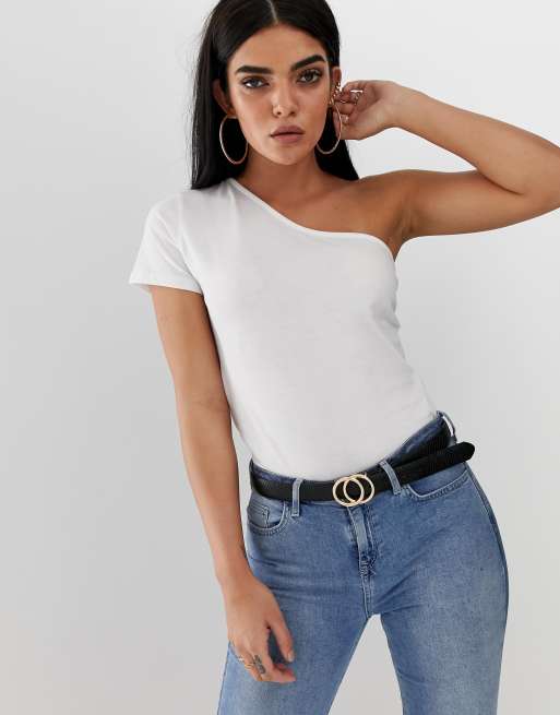 ASOS DESIGN one shoulder t shirt in white