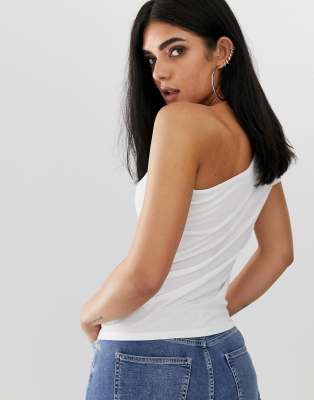 one shoulder white t shirt