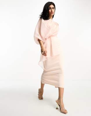 ASOS DESIGN one shoulder textured organza midi dress in blush pink | ASOS