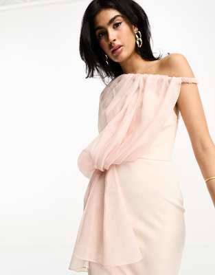 ASOS DESIGN one shoulder textured organza midi dress in blush pink