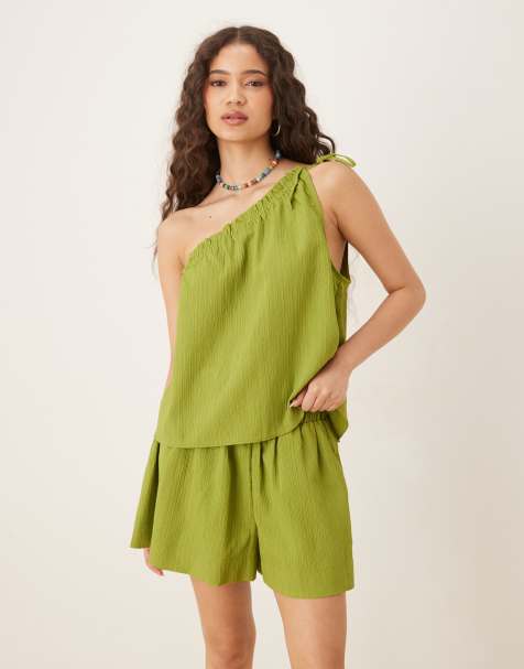 ASOS DESIGN one shoulder top co-ord in lime - view 1