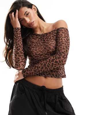 ASOS DESIGN one shoulder top in leopard print-Multi