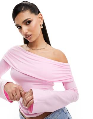 Asos Design One Shoulder Top In Pink-black