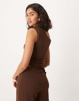 Asos Design One-shoulder Top With Asymmetric Hem In Brown