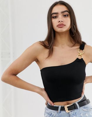 ASOS DESIGN one shoulder top with double ring detail | ASOS