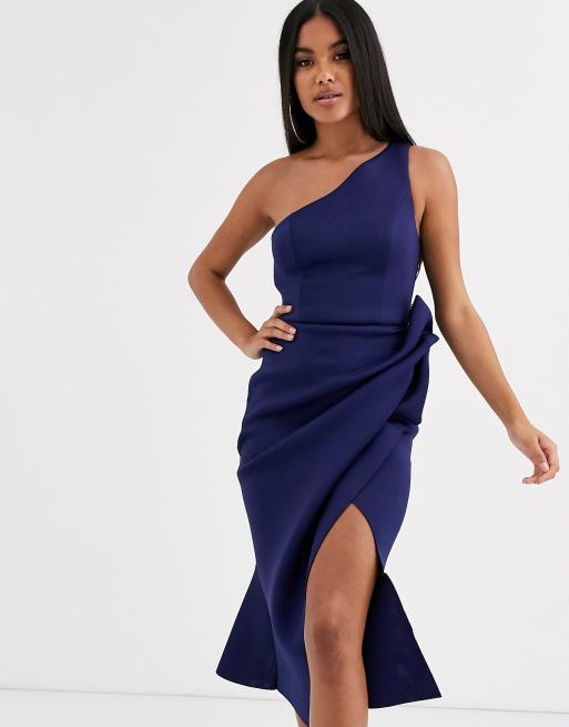 One shoulder tuck store detail midi dress