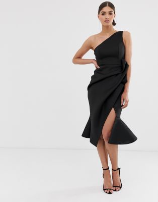 one shoulder dress midi