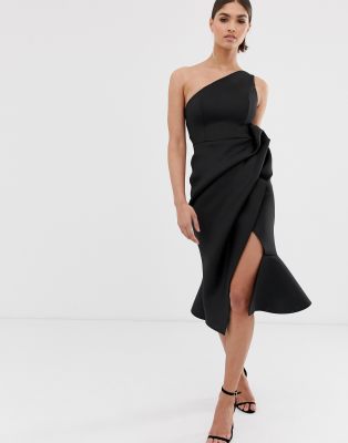 asos one shoulder tuck midi dress