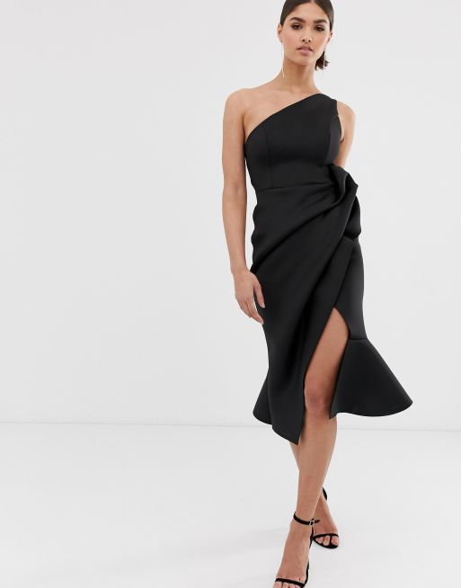 One shoulder tuck discount detail midi dress