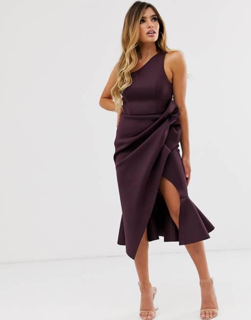 One shoulder tuck detail midi dress on sale