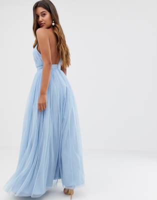 blue one shoulder gown