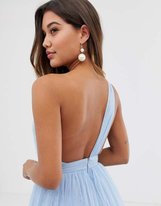 ASOS DESIGN one shoulder tulle maxi dress in blue | ASOS