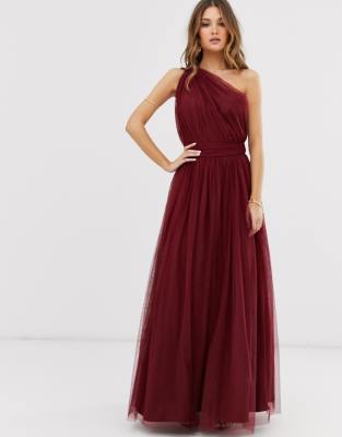 asos design tulle one shoulder maxi dress