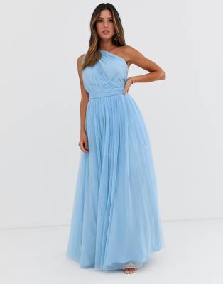 asos design premium tulle one shoulder maxi dress