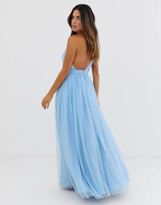 Asos design tulle one shoulder maxi dress sale