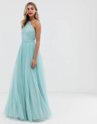 asos tulle one shoulder maxi dress