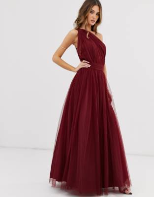 one shoulder red maxi dress