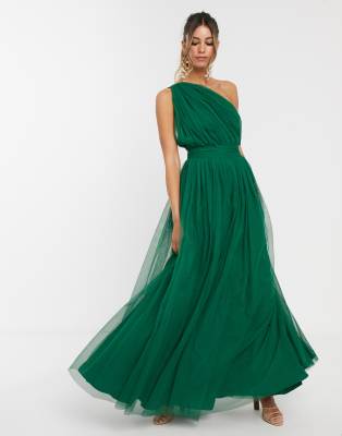 asos design tall premium tulle one shoulder maxi dress