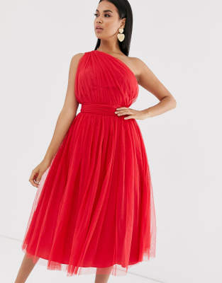 asos red one shoulder dress