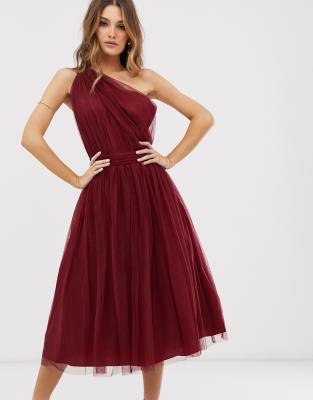 One shoulder 2025 tulle midi dress