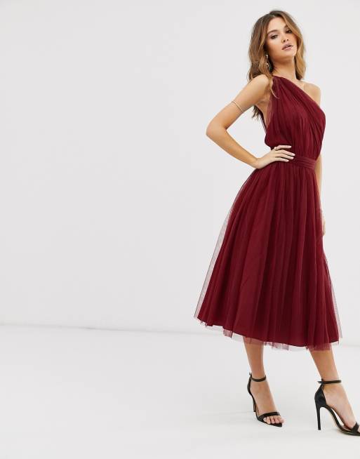 ASOS DESIGN one shoulder tulle midi dress