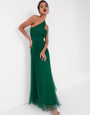 one shoulder green maxi dress