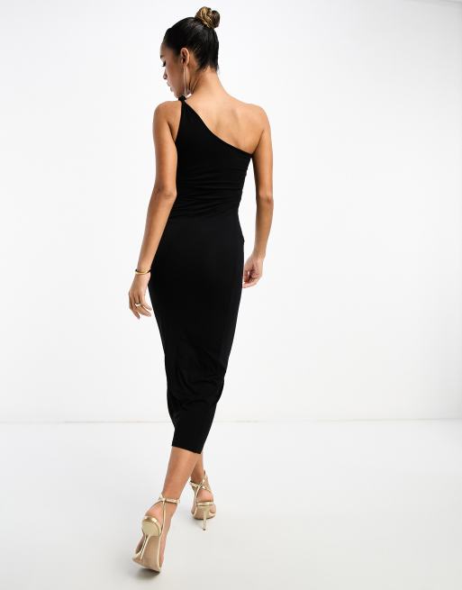 ASOS DESIGN square neck softline midi dress in black