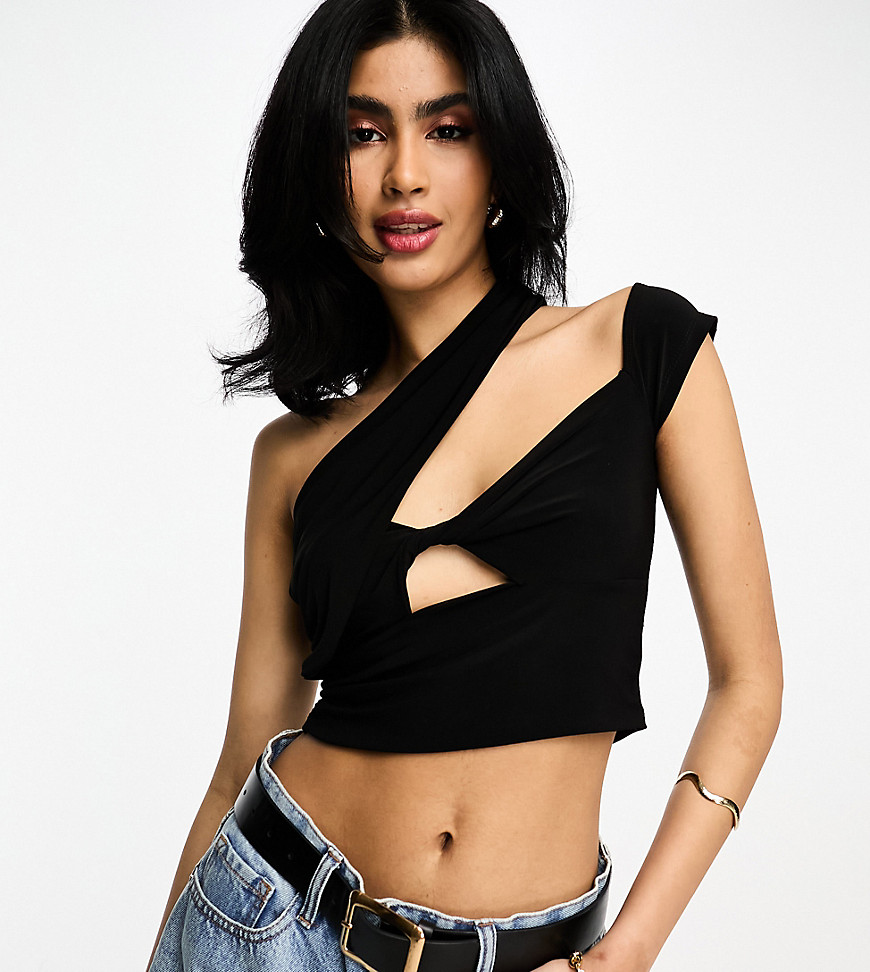 ASOS DESIGN one shoulder twisted cut out top in black