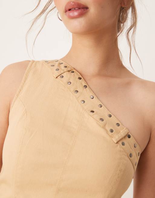ASOS DESIGN one shoulder utility mini dress in washed stone