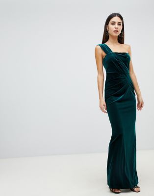 one shoulder velvet maxi dress