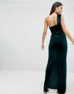 asos design one shoulder sparkle velvet maxi dress