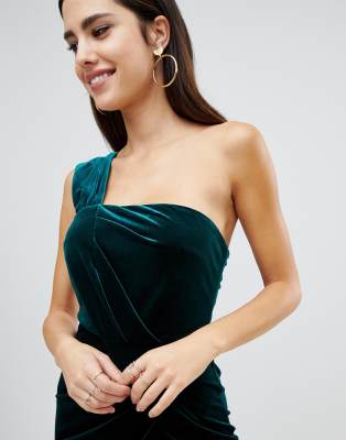 asos design one shoulder sparkle velvet maxi dress