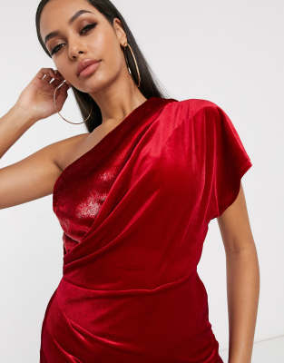 asos design one shoulder sparkle velvet maxi dress