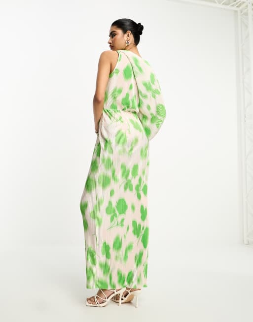 green abstract print plisse strappy maxi dress Green Abstract Tilly Dress – Never Fully Dressed main image 1