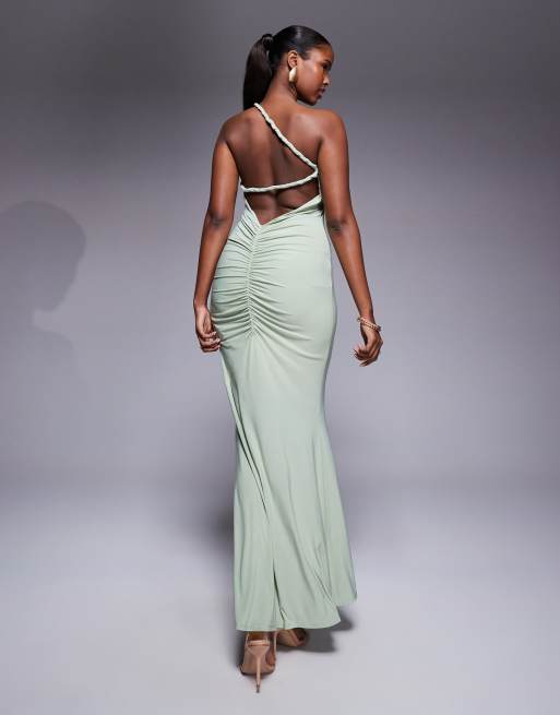 faye ruched one shoulder dress in green Traelithris Elegant Sheath One Shoulder Slit Long Satin Party Dresses, Vintage Mauve main image 0