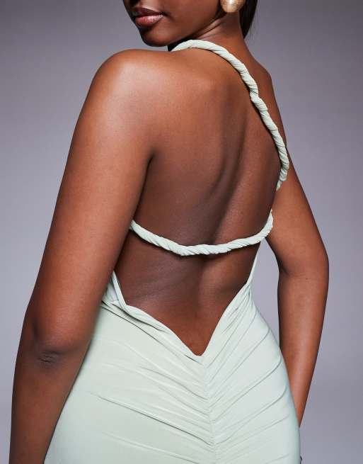 white christmas dresses Rent Asos Design One Shoulder Origami Midi Prom Dress In Blush main image 0