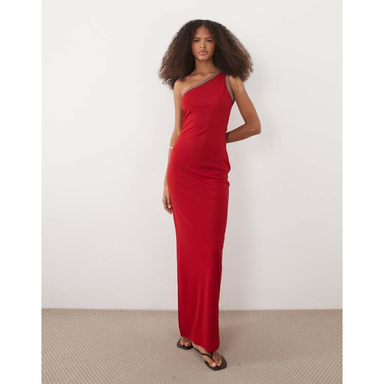 ASOS DESIGN one shoulder with side split maxi dress in red | ASOS
