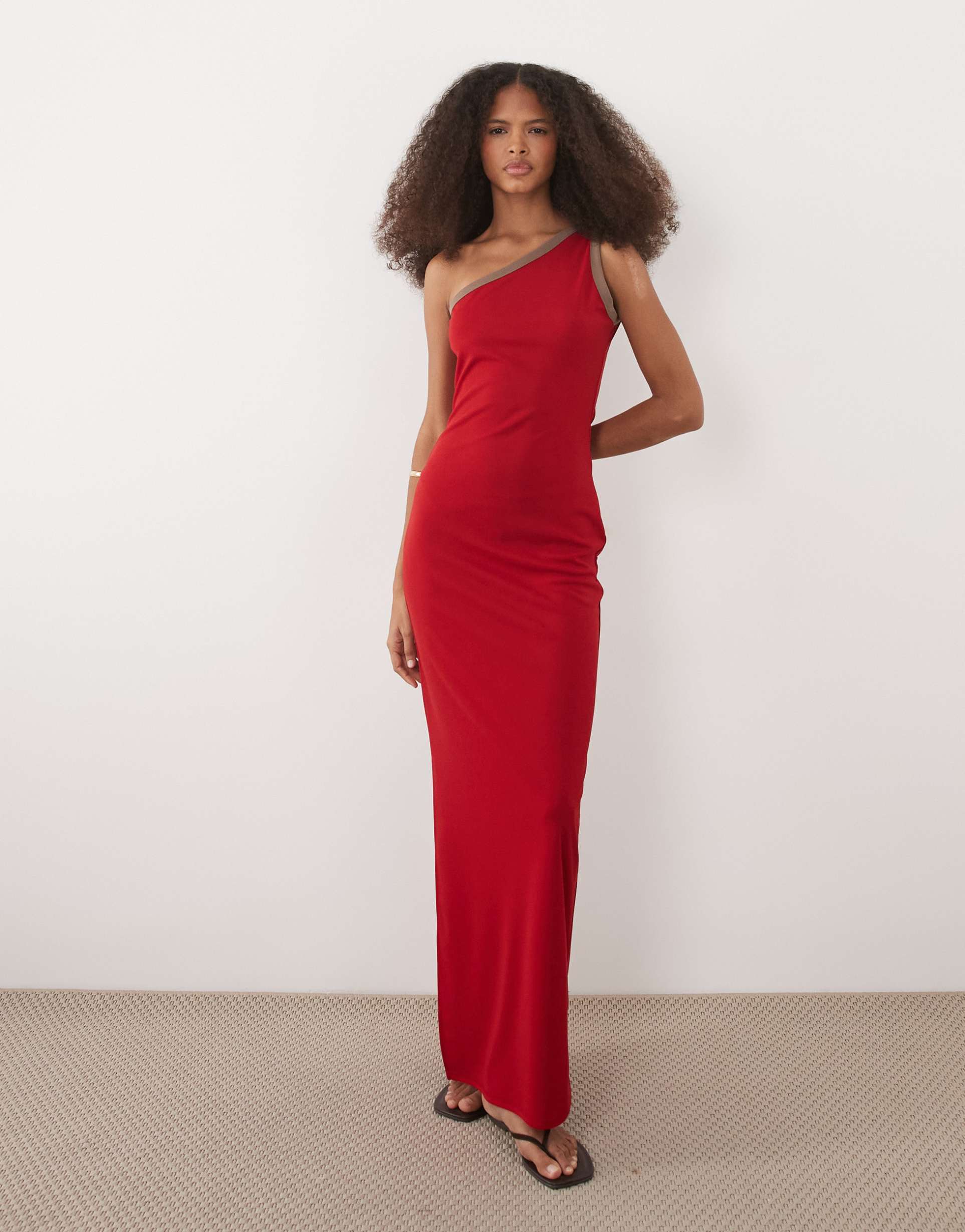 asos design one shoulder with side split maxi dress in red