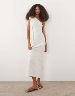 Asos Design One Shoulder With Tie Detail Maxi Dress In White