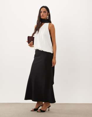 Asos Design One Shoulder With Tie Neck Maxi Dress In Multi